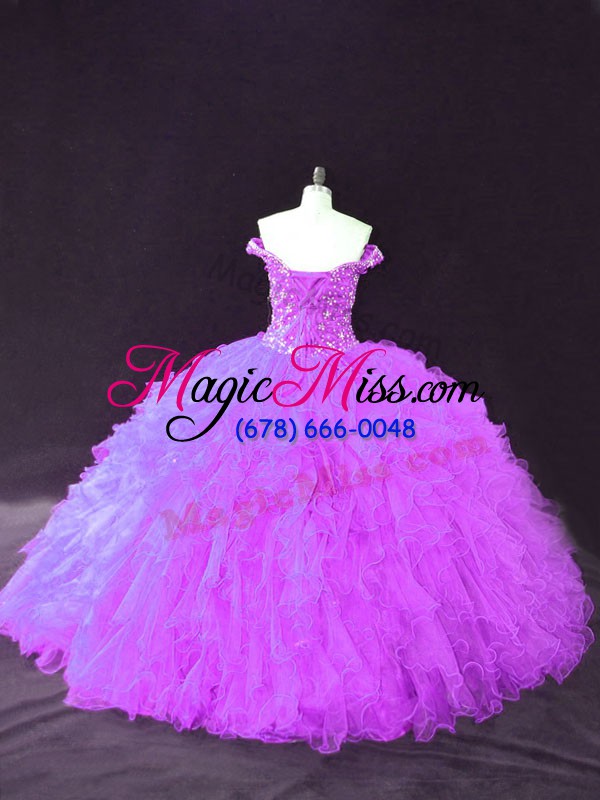 wholesale chic purple sweet 16 dress sweet 16 and quinceanera with beading and ruffles off the shoulder sleeveless lace up