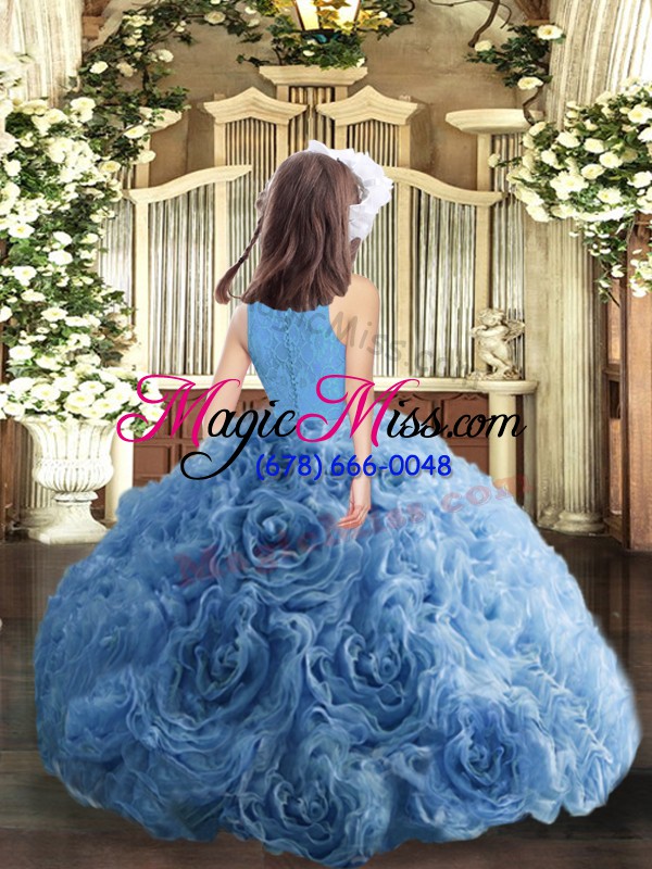 wholesale lilac ball gowns fabric with rolling flowers scoop sleeveless beading floor length zipper kids pageant dress