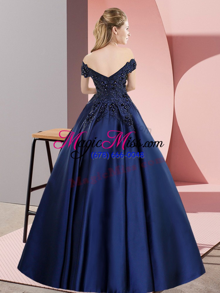 wholesale floor length navy blue 15 quinceanera dress off the shoulder sleeveless zipper