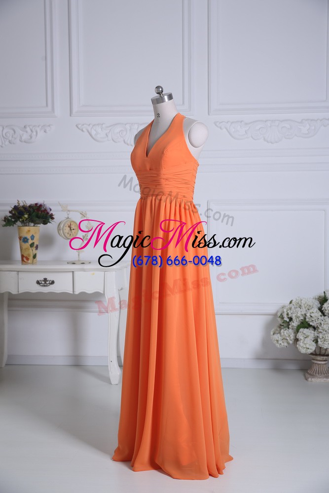 wholesale ruching vestidos de damas orange zipper sleeveless floor length