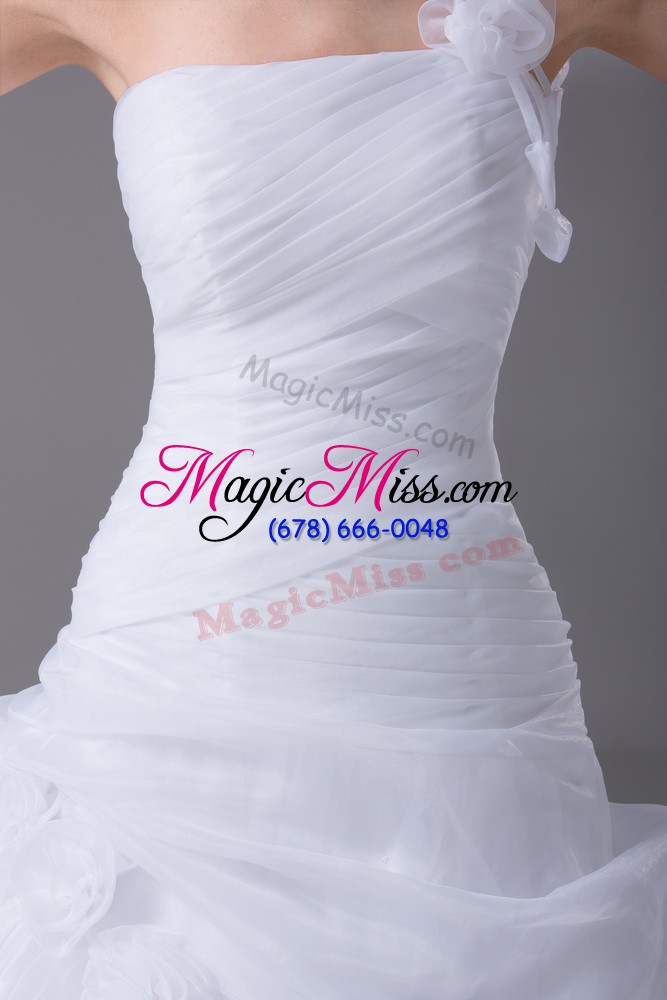 wholesale exquisite white sleeveless brush train hand made flower wedding dresses