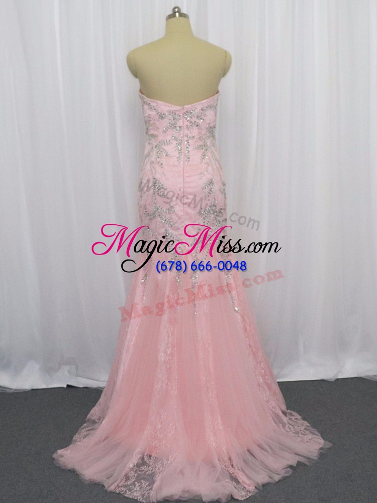 wholesale pink sleeveless tulle brush train zipper for prom and party and military ball