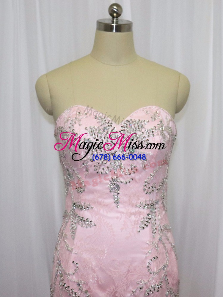 wholesale pink sleeveless tulle brush train zipper for prom and party and military ball
