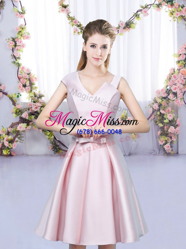 wholesale classical asymmetric sleeveless dama dress mini length bowknot baby pink satin
