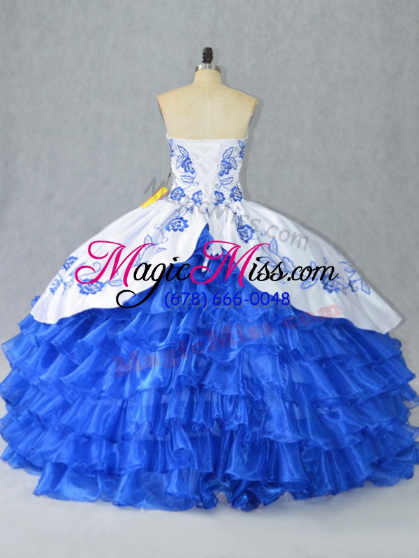 wholesale floor length lace up quinceanera dress blue and white for sweet 16 and quinceanera with embroidery and ruffled layers