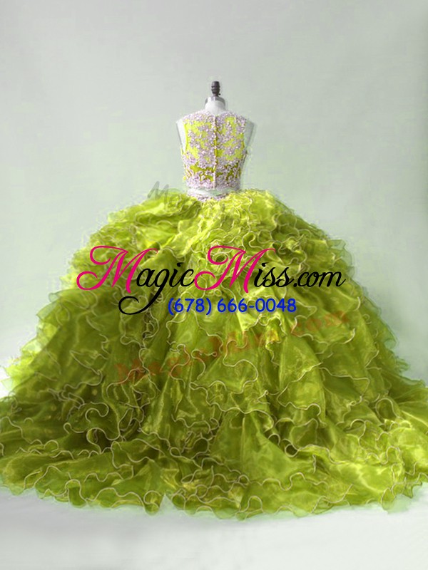 wholesale olive green two pieces beading and ruffles 15th birthday dress zipper organza sleeveless
