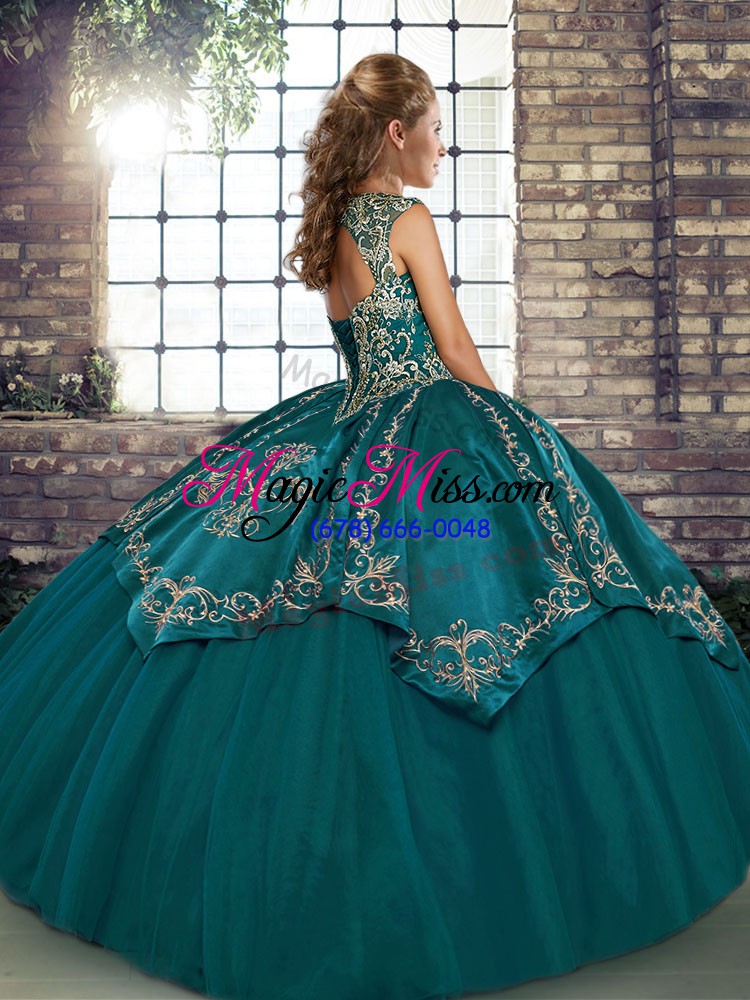 wholesale fabulous teal sleeveless tulle lace up vestidos de quinceanera for military ball and sweet 16 and quinceanera