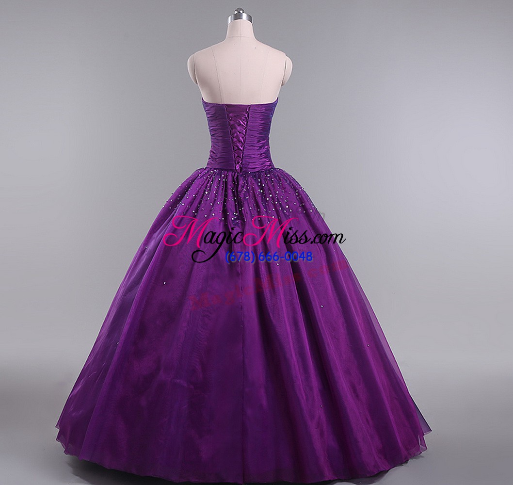 wholesale sleeveless lace up floor length beading and ruching quince ball gowns
