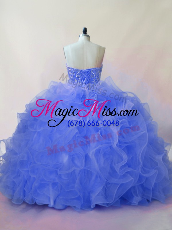wholesale suitable organza sweetheart sleeveless lace up beading and ruffles quinceanera gowns in blue