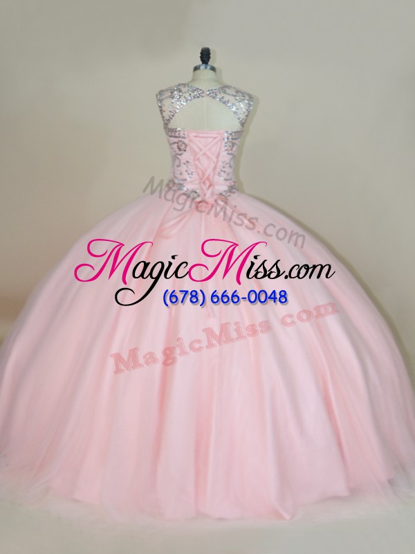wholesale baby pink ball gown prom dress scoop sleeveless lace up