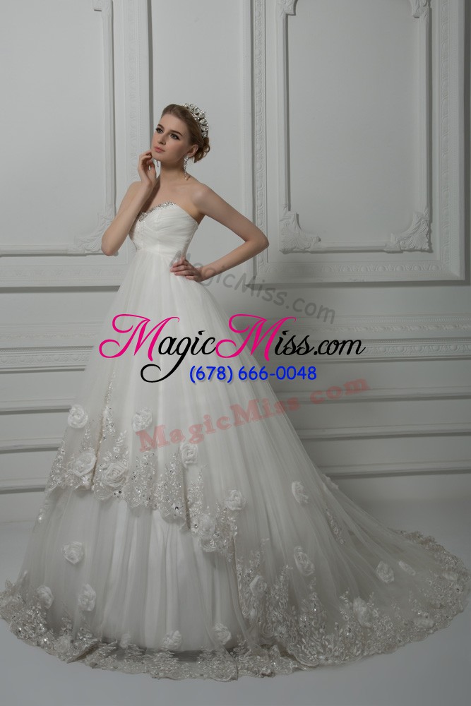 wholesale smart ball gowns sleeveless white wedding gown court train lace up
