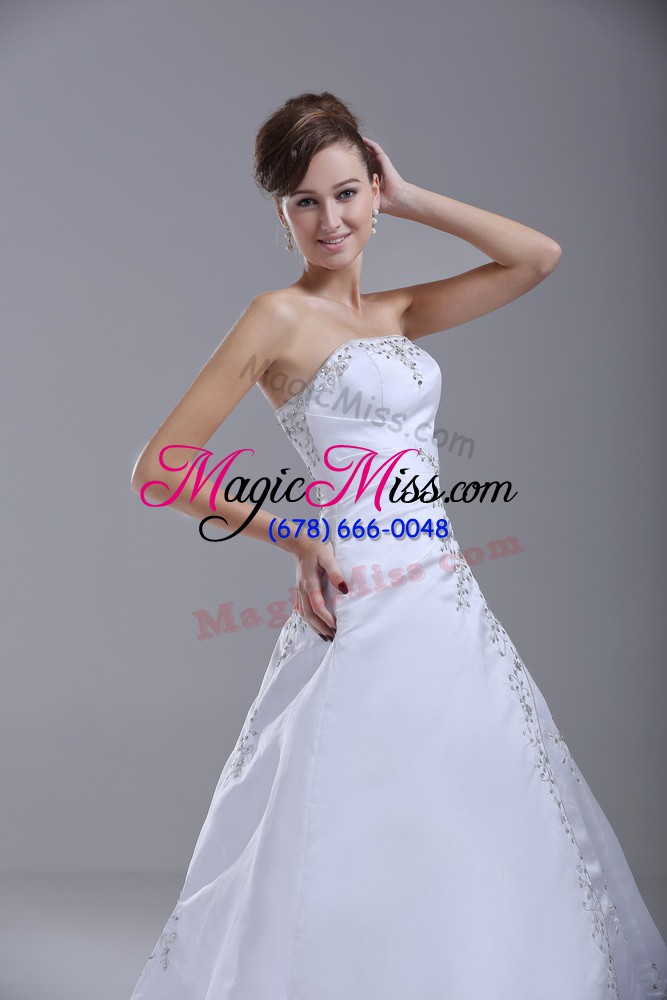 wholesale white sleeveless satin brush train lace up wedding gowns for wedding party