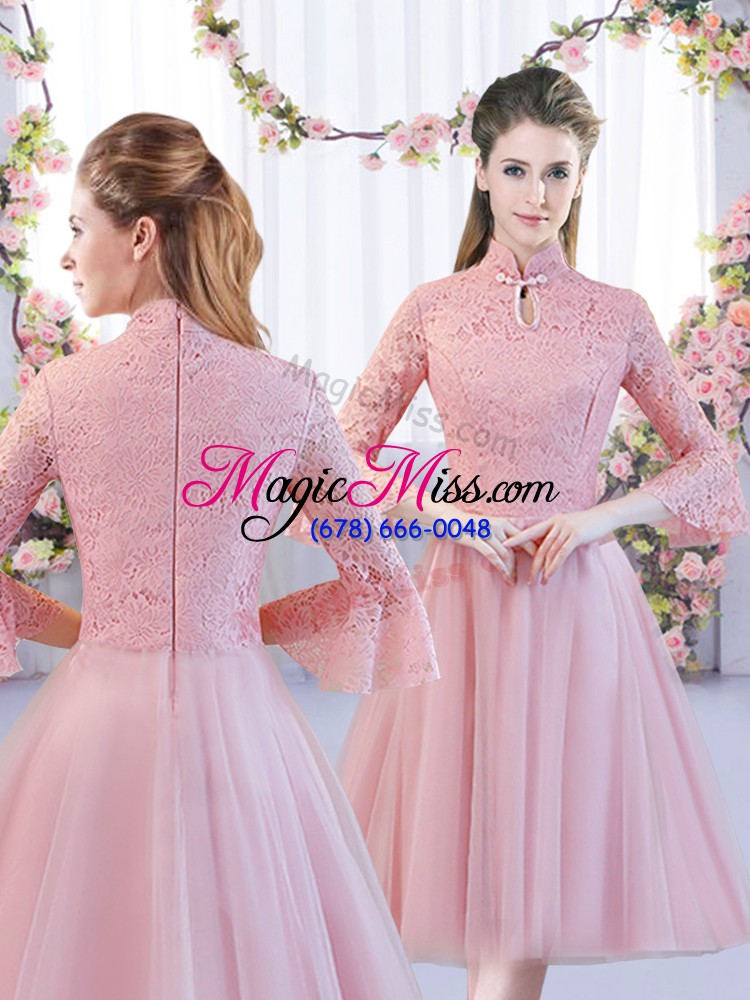wholesale discount tea length zipper wedding guest dresses pink for wedding party with lace