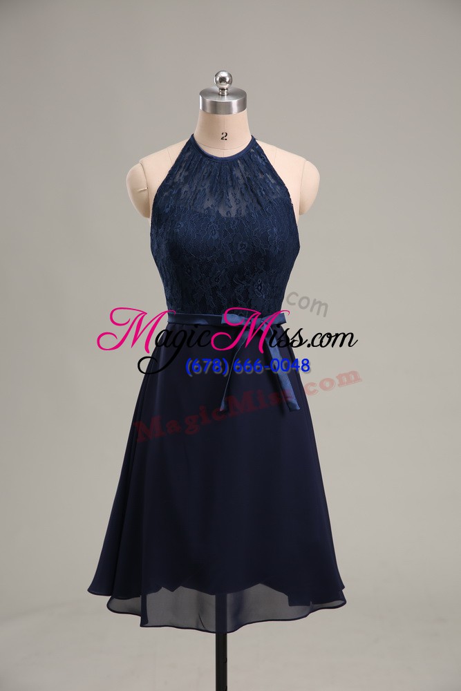 wholesale lace and appliques going out dresses navy blue backless sleeveless mini length