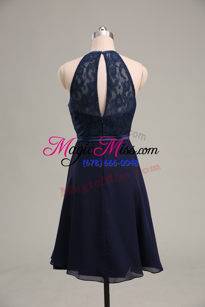 wholesale lace and appliques going out dresses navy blue backless sleeveless mini length