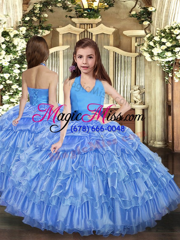 wholesale baby blue sleeveless floor length ruffles and pick ups lace up quinceanera dresses