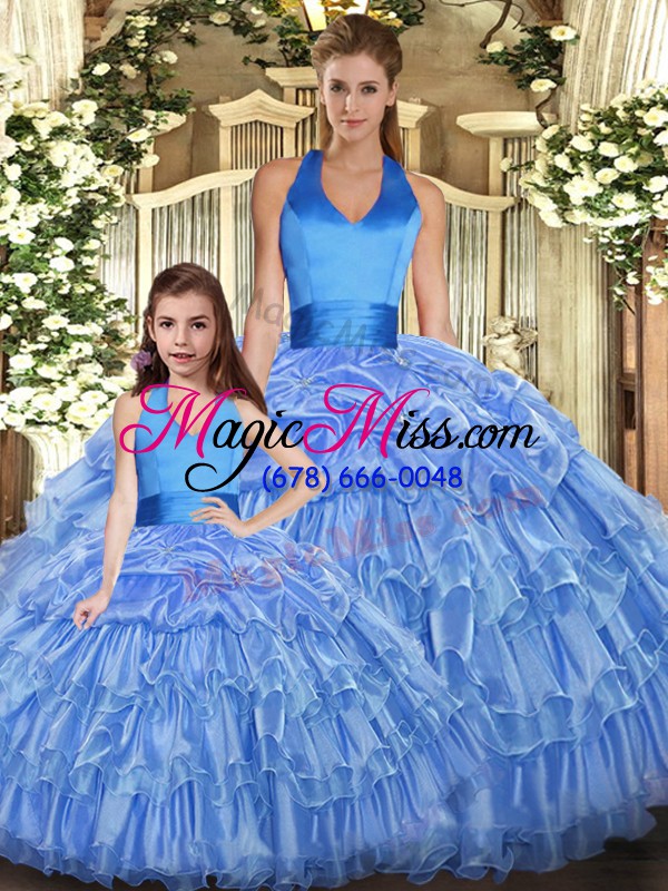 wholesale baby blue sleeveless floor length ruffles and pick ups lace up quinceanera dresses