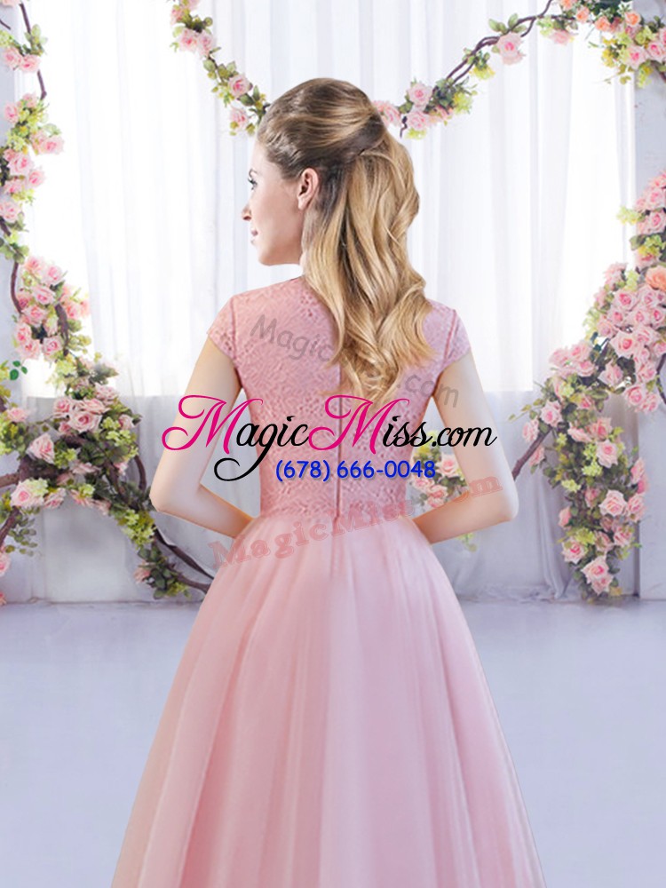 wholesale custom design tea length pink dama dress high-neck cap sleeves zipper