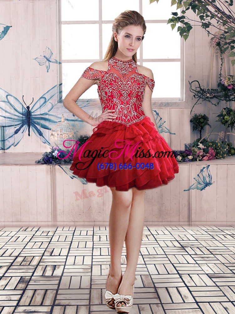 wholesale pretty floor length red vestidos de quinceanera organza sleeveless beading and ruffles