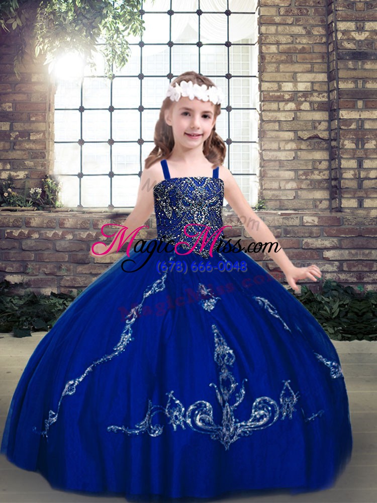 wholesale floor length ball gowns sleeveless royal blue little girls pageant dress wholesale lace up