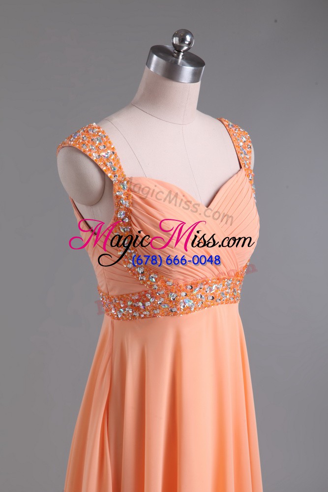wholesale orange sleeveless beading floor length celebrity prom dress