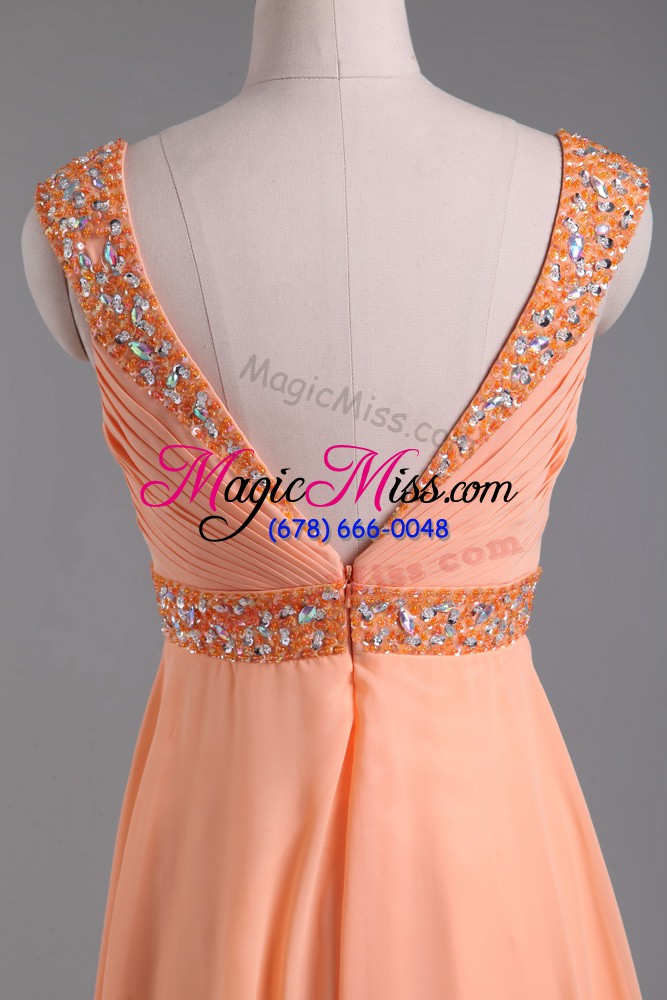 wholesale orange sleeveless beading floor length celebrity prom dress