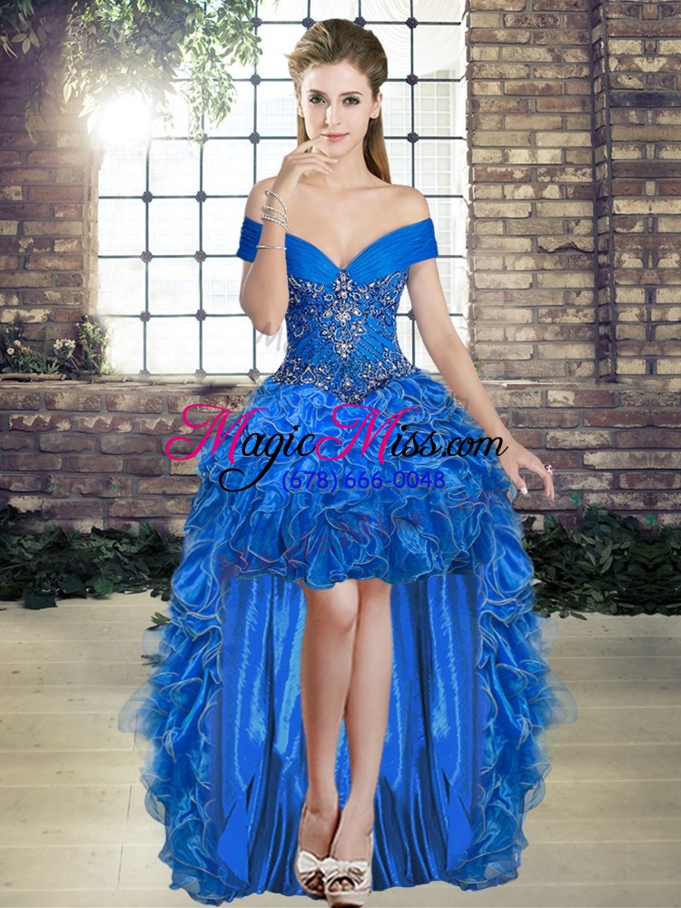 wholesale most popular royal blue ball gowns beading and ruffles quinceanera dress lace up organza sleeveless floor length