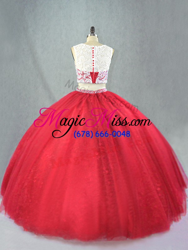 wholesale unique floor length two pieces sleeveless red sweet 16 dress zipper
