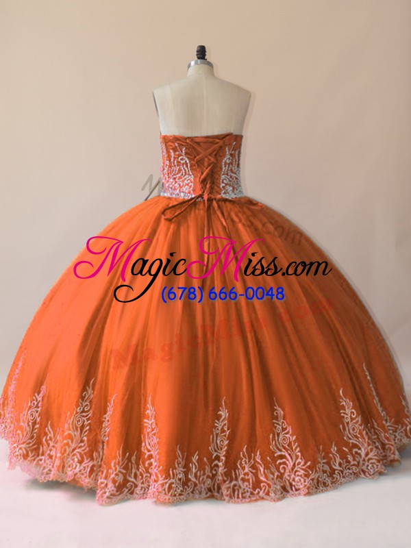 wholesale floor length lace up sweet 16 dress orange for sweet 16 and quinceanera with embroidery