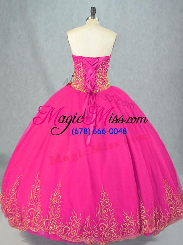 wholesale fine sleeveless tulle floor length lace up sweet 16 quinceanera dress in fuchsia with beading