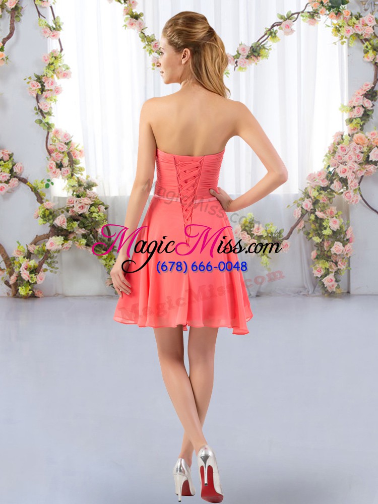 wholesale rose pink empire ruching wedding party dress lace up chiffon sleeveless mini length