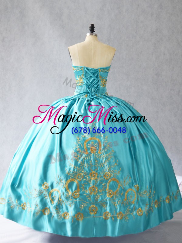 wholesale aqua blue satin lace up sweetheart sleeveless floor length vestidos de quinceanera embroidery