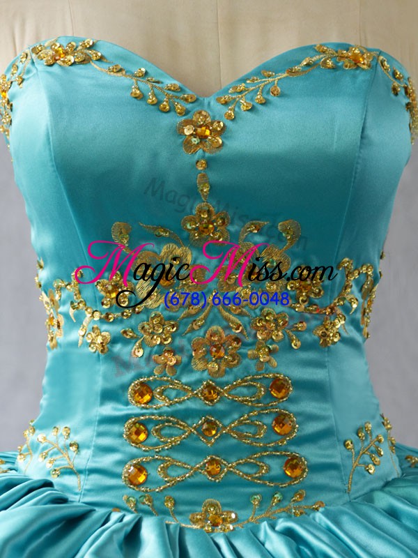 wholesale aqua blue satin lace up sweetheart sleeveless floor length vestidos de quinceanera embroidery
