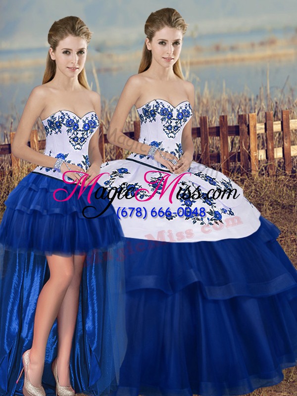 wholesale tulle sweetheart sleeveless lace up embroidery and bowknot 15th birthday dress in royal blue