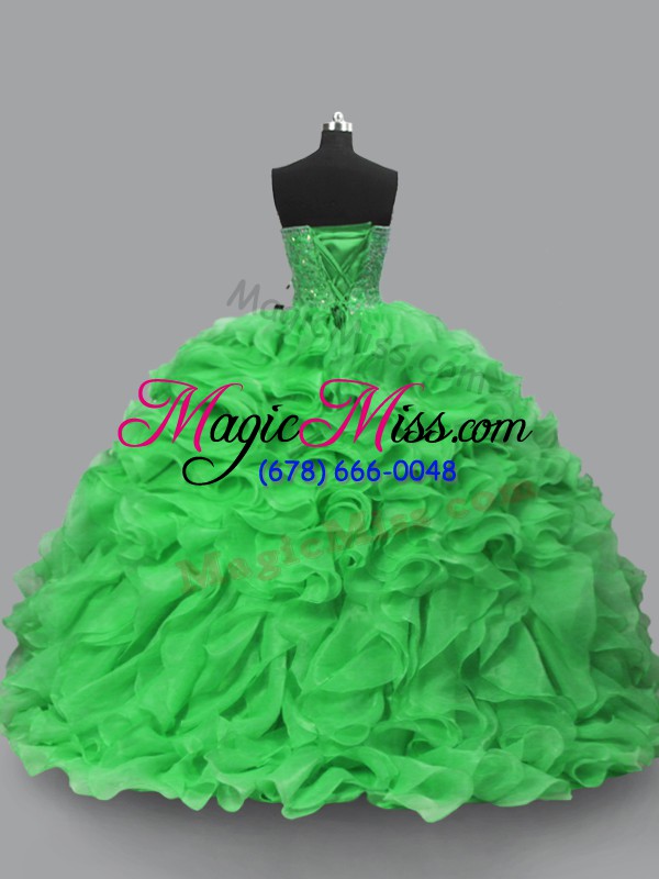 wholesale classical green ball gowns organza sweetheart sleeveless beading and ruffles floor length lace up quinceanera dress
