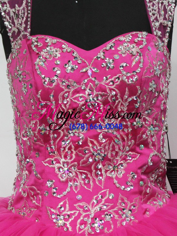 wholesale hot sale hot pink sleeveless beading and ruffles lace up quinceanera dress