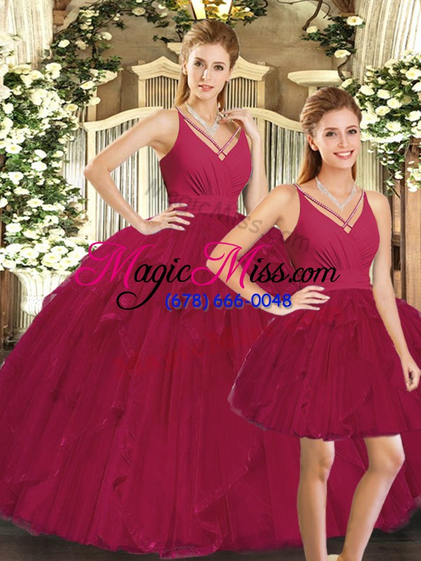 wholesale modern floor length lace up quince ball gowns red for sweet 16 and quinceanera with ruffles