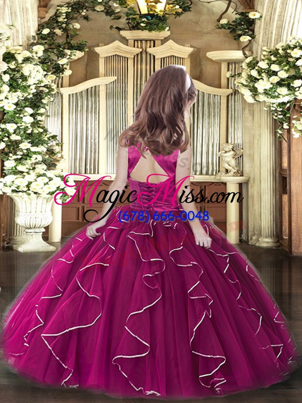 wholesale unique fuchsia sleeveless ruffles floor length pageant dress wholesale