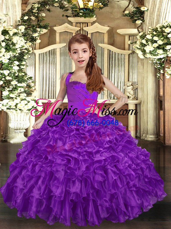 wholesale trendy organza sleeveless floor length kids pageant dress and ruffles