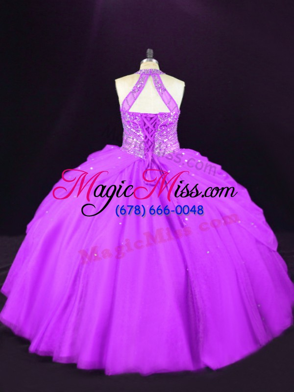 wholesale flare purple halter top lace up beading 15 quinceanera dress sleeveless
