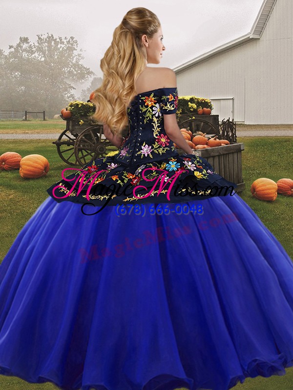 wholesale traditional blue and black sleeveless tulle lace up quinceanera dress for military ball and sweet 16 and quinceanera