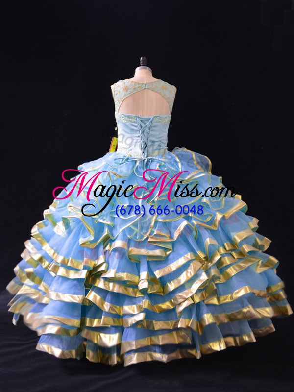 wholesale romantic organza sleeveless floor length quinceanera dress and ruffled layers