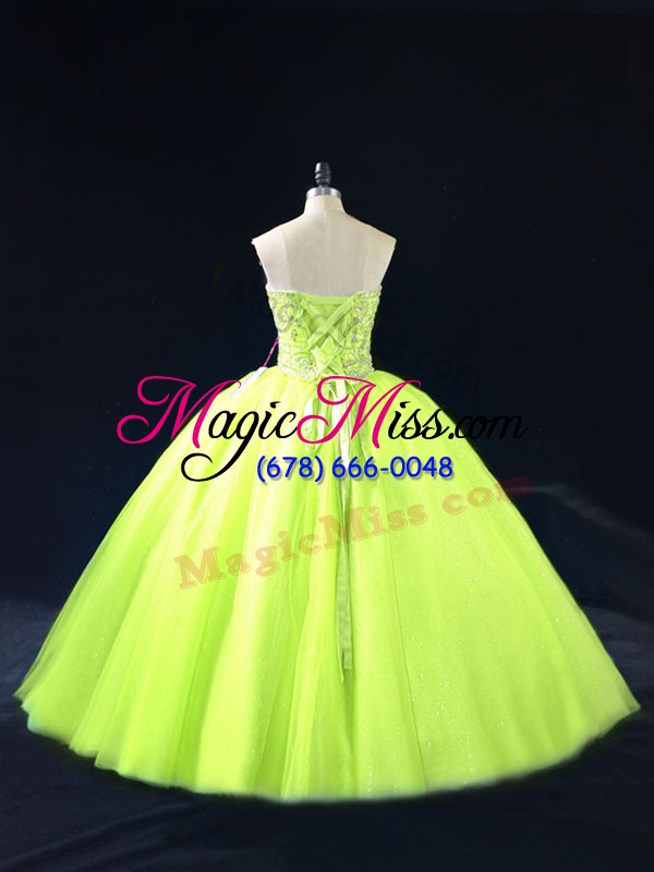 wholesale new style yellow green sleeveless tulle lace up quinceanera gown for sweet 16 and quinceanera