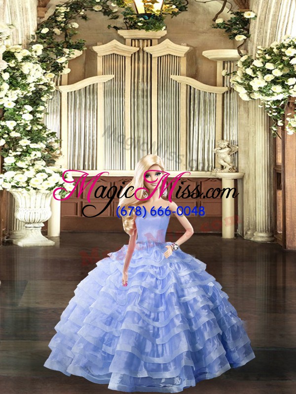 wholesale high quality floor length lavender quinceanera gown organza sleeveless ruffled layers