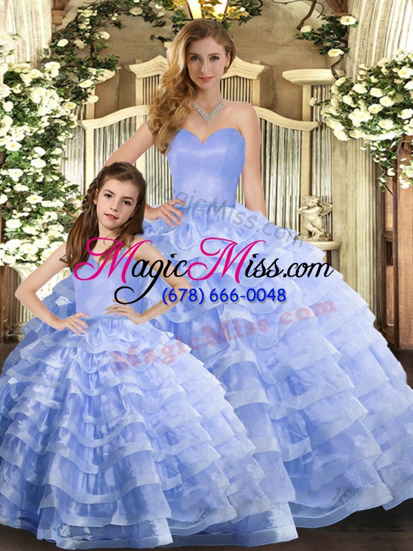 wholesale high quality floor length lavender quinceanera gown organza sleeveless ruffled layers