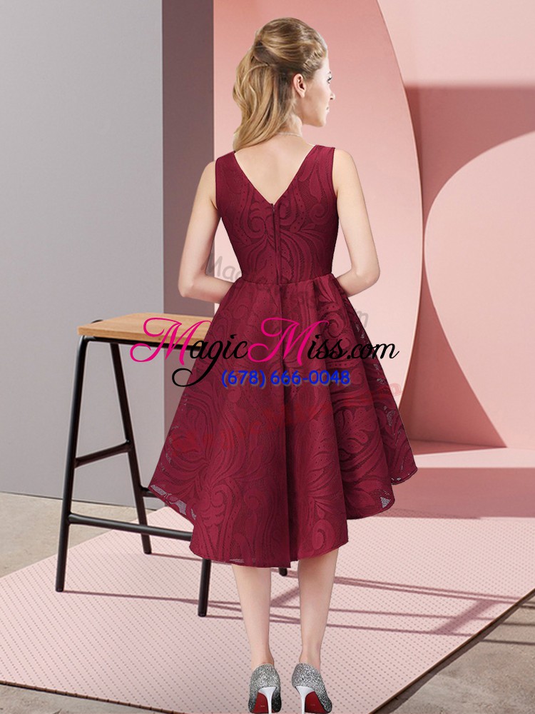 wholesale purple zipper damas dress lace sleeveless high low