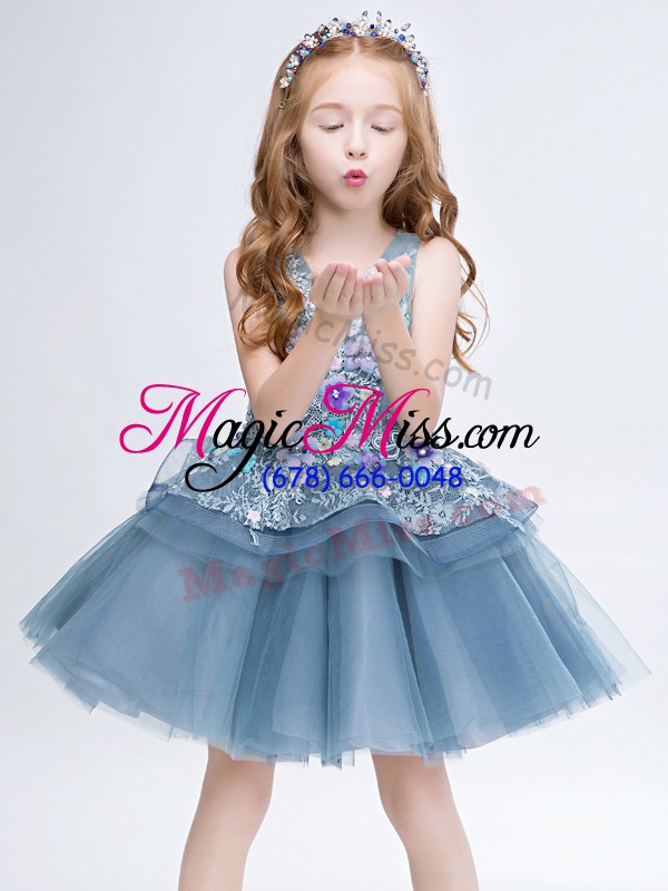 wholesale grey tulle lace up flower girl dresses for less sleeveless mini length lace and appliques