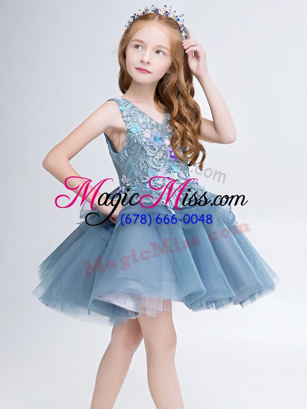 wholesale grey tulle lace up flower girl dresses for less sleeveless mini length lace and appliques