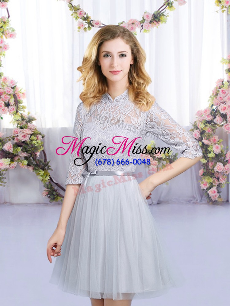 wholesale charming grey half sleeves tulle zipper wedding party dress for wedding party