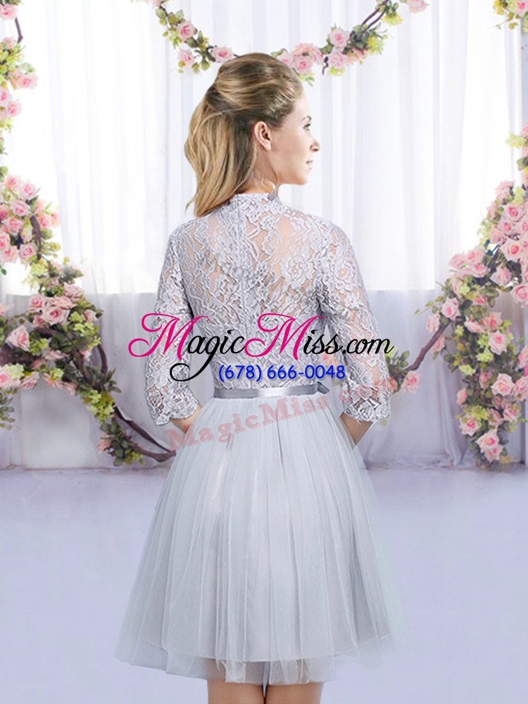 wholesale charming grey half sleeves tulle zipper wedding party dress for wedding party